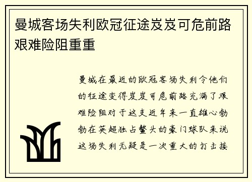 曼城客场失利欧冠征途岌岌可危前路艰难险阻重重